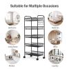 5 Tier Rolling Utility Cart with Wheels, Heavy Duty Metal Storage Organizer Trolley with Hooks and Removable Baskets, Multi-Purpose Snack Cart for Kit