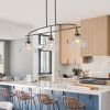 45" Industrial 3-Light Pendant Chandelier with Clear Glass Shades, Black Metal Frame, Adjustable Height, Modern Farmhouse Lighting for Kitchen Island,