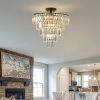 20" Black Crystal Chandelier Ceiling Light, Modern Luxury 10-Light Flush Mount Light Fixture, Elegant Home Lighting for Living Room, Dining Room, Bedr