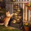 28 Inch Rustic Outdoor Water Fountain with LED Lights