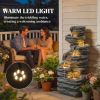 40" Tall Outdoor Waterfall Fountain with LED Lights, 6-Tier Cascading Waterfall Feature, Resin Garden Fountain, Gray