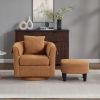 Swivel Accent Chair with Ottoman Set, Modern Chenille Barrel Armchair with Removable Back Pillow & 2 Armrest Covers for Living Room, Bedroom, Office,