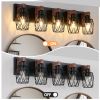 31" Industrial Vintage 5-Light Wall Sconce - Black Cage Wall Lighting Fixture with Wooden Accents for Bathroom, Hallway, or Living Room (Bulb Not Incl