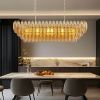 Modern Chandeliers for Dining Room, 54" Large Rectangle Gold Kitchen Chandelier Over Table, 12-Light with Smoke Glass Ceiling Lights, Farmhouse Pendan