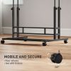 Adjustable Standing Desk with Power Outlets, Stand Up Desk with Tiltable Tabletop, Wheels, Shelf, for Home Office, Black