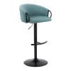 Claire Contemporary Adjustable Barstool with Swivel in Black Metal and Light Blue Velvet with Rounded T Footrest by - Set of 2