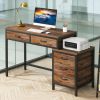 Computer Desk, Study Writing Table with Reversible Drawer Cabinet