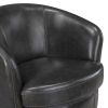 Luxury Living Room Furniture Swivel Chair Gray Top Grain Leather Upholstery Solid Wood 1pc Barrel Back Accent Chair
