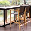 Set of 2 PE Wicker Patio Bar Chairs with Acacia Wood Armrests