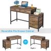 Computer Desk, Study Writing Table with Reversible Drawer Cabinet