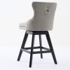 Swivel Velvet Barstools with Button Tufted Decoration and Wooden Legs, and Chrome Nailhead Trim, Leisure Style Bar Chairs,Bar stools, Set of 2 (Gray),