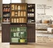72" Tall Distressed Brown Kitchen Pantry Cabinet Farmhouse Storage with 8 Door Racks And Adjustable Shelves for Kitchen Organization