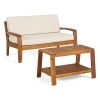 2-Piece Outdoor Teak Acacia Wood Conversation Set - Loveseat & Coffee Table with Beige Water-Resistant Cushions for Patio, Deck & Backyard