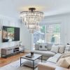 20" Black Crystal Chandelier Ceiling Light, Modern Luxury 10-Light Flush Mount Light Fixture, Elegant Home Lighting for Living Room, Dining Room, Bedr