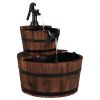 2 Tier Wooden Barrel Water Fountain with Pump