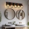 31" Industrial Vintage 5-Light Wall Sconce - Black Cage Wall Lighting Fixture with Wooden Accents for Bathroom, Hallway, or Living Room (Bulb Not Incl