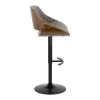 Fabrizzi Mid-Century Modern Adjustable Barstool in Walnut Wood, Black Metal and Noise Grey Fabric with Rounded T Footrest by - Set of 2