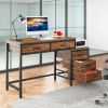 Computer Desk, Study Writing Table with Reversible Drawer Cabinet