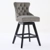 Swivel Velvet Barstools with Button Tufted Decoration and Wooden Legs, and Chrome Nailhead Trim, Leisure Style Bar Chairs,Bar stools, Set of 2 (Gray),