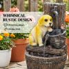 22" Outdoor Fountain with 3-Tier Puppy Theme, Resin Garden Fountain with LED Lights, Adjustable Flow, Rustic Brown