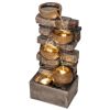 Rustic Brown Outdoor Fountain, Garden Fountain with LED Lights