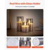 Gray Flickering Flameless Candles, Set of 3 Battery Operated Flameless Led Candles with 10-Key Remote and Timer, Real Wax & Warm Color Flickering Ligh