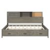 Full Size Wooden Daybed with 3 Storage Drawers, Upper Soft Board, shelf, and a set of Sockets and USB Ports, Gray