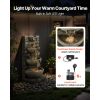 Outdoor Water Fountain, 35.63 in Height Fountain and Waterfall, 4-Tier Floor Standing Cascading Fountains with LED Light and Pump, Block Stack Style,