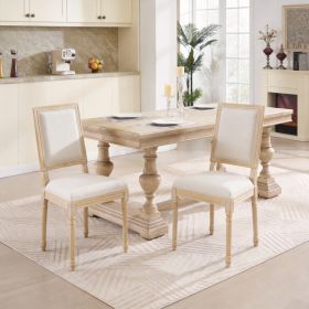 French Country Dining Chairs Set of 2, Upholstered  Chairs with  Square Back, Wire drawing and carving techniques ,Disassemblable ,  for Living Room, (Option: Beige)