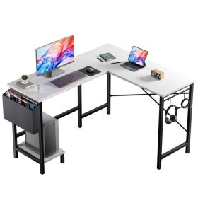 L Shaped Computer Desk With Storage Bag And CPU Holder, Reversible Corner Office Desk, Workstation For Gaming Study Home (Option: White49IN)