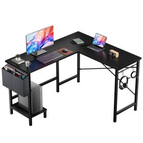 L Shaped Computer Desk With Storage Bag And CPU Holder, Reversible Corner Office Desk, Workstation For Gaming Study Home (Option: Black49IN)
