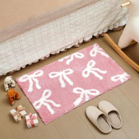 Bow Coquette Cute Bath Mat (20 X 32 Inch) – Non-Slip Absorbent Bathroom Rug For Vanity, Shower, Bedroom & Kitchen | Perfect Christmas Holiday Decor & (Color: Pink)