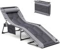 4-Fold Padded Portable Folding Outdoor Chaise Lounge Heavy Duty Reclining Chair with Pillow & Side Pocket