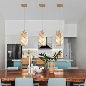 4" Modern Crystal Pendant Light - 3 Pack, Adjustable Hanging Ceiling Lamp with Crystal Prism Design for Dining Room, Kitchen Island, and Living Room - (Material: Iron, Color: Gold)