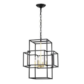 4-Light Metal Lantern Tiered Pendant Hanging Light Fixtures, Industrial Farmhouse Adjustable Height Chandeliers for Dining Room Hallway Foyer Entryway (Color: as Pic)