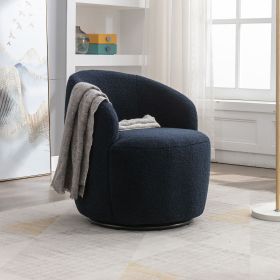 Fabric Swivel Barrel Accent Chair with Black Metal Base (Color: Dark Blue)