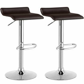 Adjustable PU Leather Backless Bar Stools Set of 2 (Color: Brown)