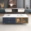Modern Coffee Table with Glass Doors and Drawers