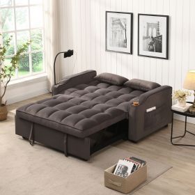 Modern Velvet Loveseat Futon Sofa Couch w/Pullout Bed,Small Love Seat Lounge Sofa with adjustable Reclining Backrest,Toss Pillows, Pockets,Furniture f (Color: Dark Gray)