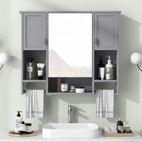 35'' x 28'' Modern Wall Mounted Bathroom Storage Cabinet, Bathroom Wall Cabinet with Mirror, Medicine Cabinet with Towels Bar (Material: MDF, Color: Grey)