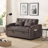 Modern Velvet Loveseat Futon Sofa Couch w/Pullout Bed,Small Love Seat Lounge Sofa with adjustable Reclining Backrest,Toss Pillows, Pockets,Furniture f