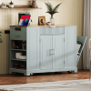 Fluted Rolling Kitchen Island with Power Outlet