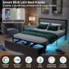 Full/Queen/Twin Size Bed Frame with LED Lights Drawer and Metal Slats