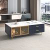 Modern Coffee Table with Glass Doors and Drawers