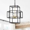 4-Light Metal Lantern Tiered Pendant Hanging Light Fixtures, Industrial Farmhouse Adjustable Height Chandeliers for Dining Room Hallway Foyer Entryway