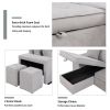 104.5" Pull Out Sleeper Sofa Reversible L-Shape 3 Seat Sectional Couch with Storage Chaise and 2 Stools for Living Room Furniture Set